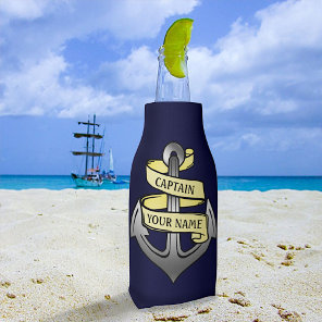 Captain Anchor Ship Boat Nautical Sea Custom Name Bottle Cooler