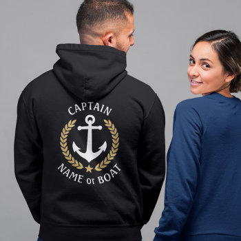 Captain Anchor Your Boat Name Gold Laurel Black Hoodie by AnchorIsle at Zazzle