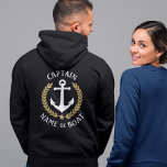Captain Anchor Your Boat Name Gold Laurel Black Hoodie at Zazzle