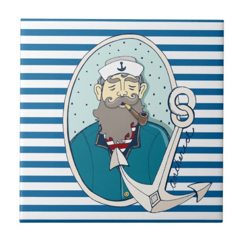 Captain and Anchor Blue and White Stripe Tile