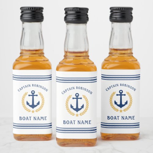 Captain And Boat Name Anchor Gold Laurel Mini Liquor Bottle Label