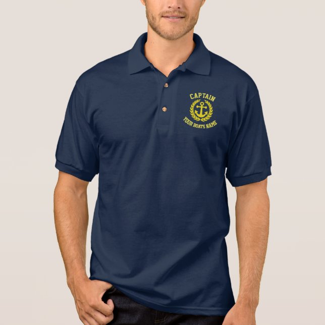 Captain and boat name with anchor polo shirt (Front)