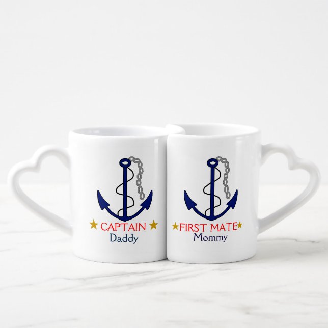 Captain and First Mate 50th Anniversary Nautical Coffee Mug Set (Front Nesting)