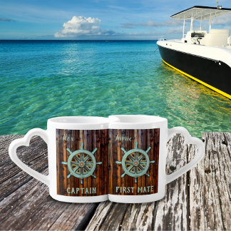 Captain and First Mate Bronze Captains Wheel Coffee Mug Set