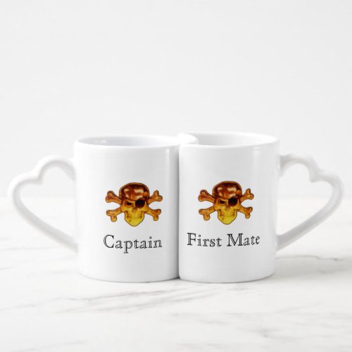 Captain and First Mate  Pirate Skull Crossbones Coffee Mug Set