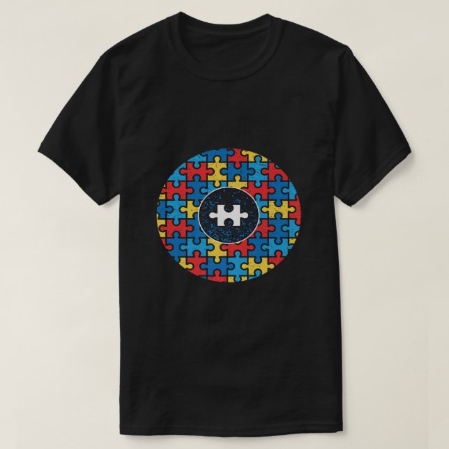 Captain Autism Aspergers Awareness Superhero Puzzl T-Shirt (Design Front)