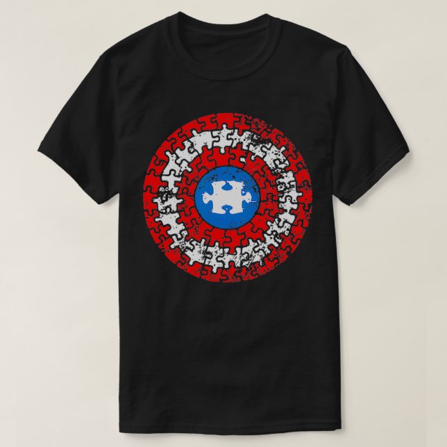 Captain Autism puzzle superhero shield Autism awar T-Shirt (Design Front)