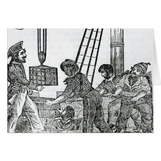 Captain Avery receiving three chests of Treasure Cards (Front Horizontal)