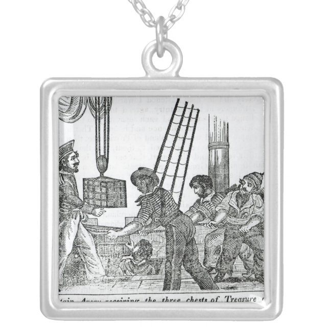 Captain Avery receiving three chests of Treasure Silver Plated Necklace (Front)
