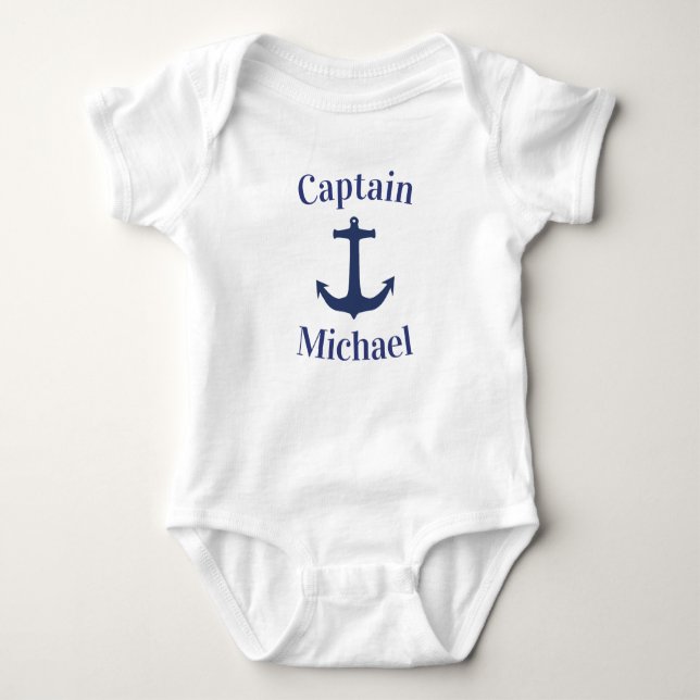 Captain Baby Nautical Blue Navy Boat Anchor Baby Bodysuit (Front)