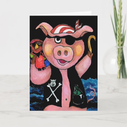 Captain Bacon Pirate Pig  His Parrot _ I love yo Card