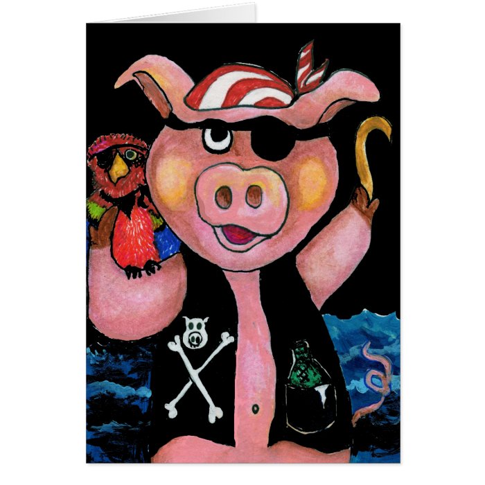 Captain Bacon,Pirate Pig & His Parrot   I love you Greeting Card