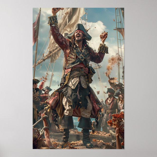 Captain Blackbeard Pirate Ship Photorealistic Post Poster (Front)