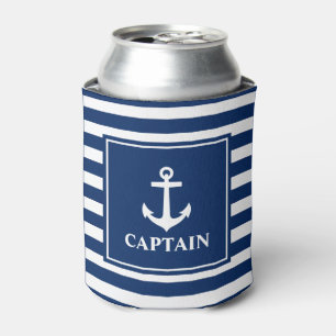 Captain Blue Stripes Anchor Can Cooler