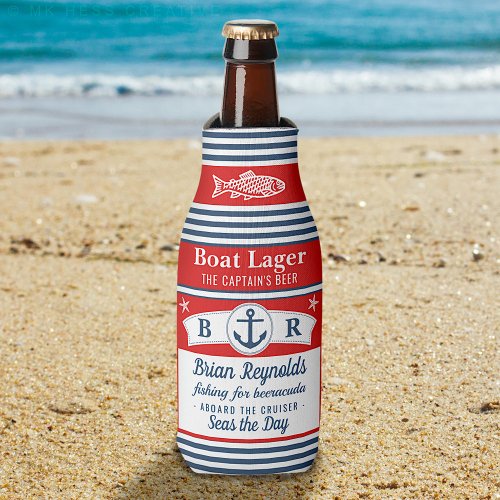 Captain Boat Lager Beer Striped Ship Anchor Custom Bottle Cooler