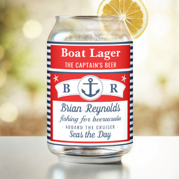 Captain Boat Lager Beer Striped Ship Anchor Custom Can Glass by LaborAndLeisure at Zazzle