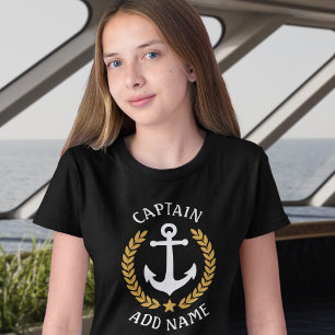 Captain Boat Name Anchor Gold Laurel Leaves Purple T-Shirt