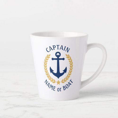 Captain Boat Name Anchor Gold Laurel Star Latte Mug