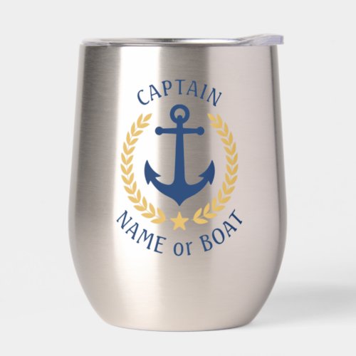 Captain Boat Name Anchor Gold Laurel Star Navy Thermal Wine Tumbler