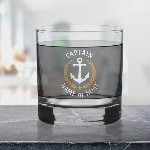 Captain Boat Name Anchor Gold Laurel Star Navy Whiskey Glass