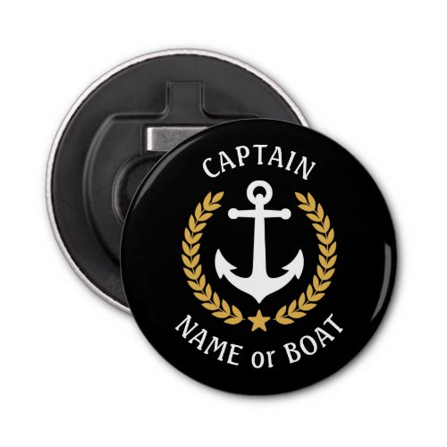 Captain Boat Name Anchor Gold Style Laurel Black Bottle Opener