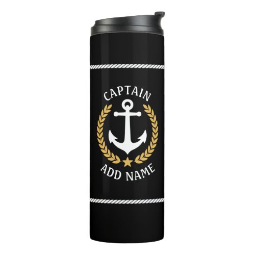 Captain Boat Name Anchor Gold Style Laurel Black Thermal Tumbler