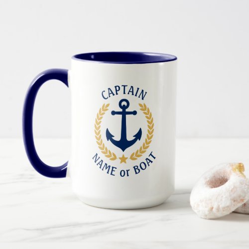 Captain Boat Name Anchor Gold Style Laurel Large Mug