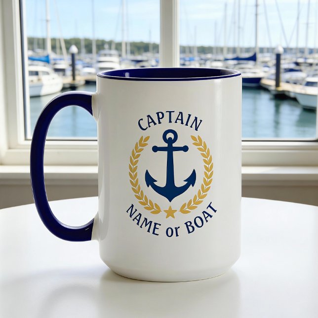 Captain Boat Name Anchor Gold Style Laurel Large Mug (Creator Uploaded)