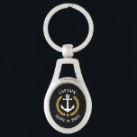 Captain Boat Name Anchor Gold Style Laurel Metal Keychain<br><div class="desc">A Personalized metal keychain with your boat name, family name or other desired text and Captain title or other rank as needed. Featuring a custom designed nautical boat anchor, gold style laurel leaves and star emblem on a black background or easily adjust the primary color to match your current theme....</div>