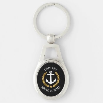 Captain Boat Name Anchor Gold Style Laurel Metal Keychain by AnchorIsle at Zazzle