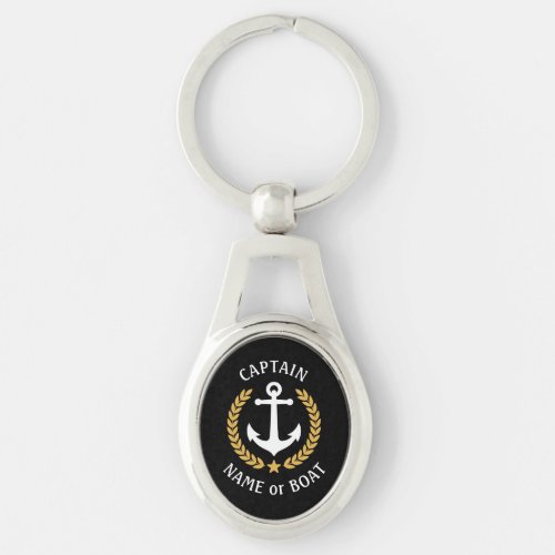 Captain Boat Name Anchor Gold Style Laurel Metal Keychain