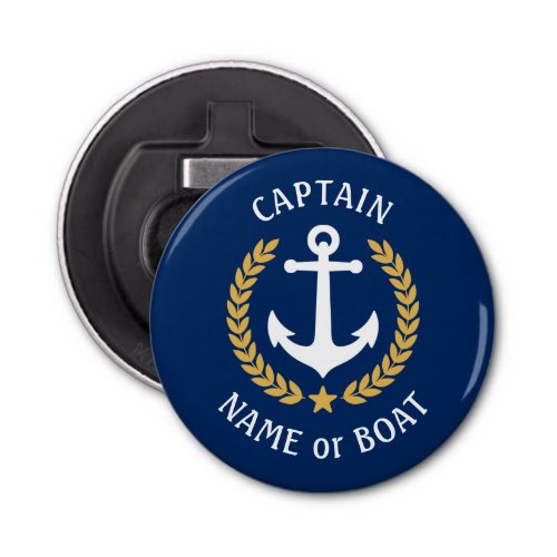 Captain Boat Name Anchor Gold Style Laurel Navy Bottle Opener