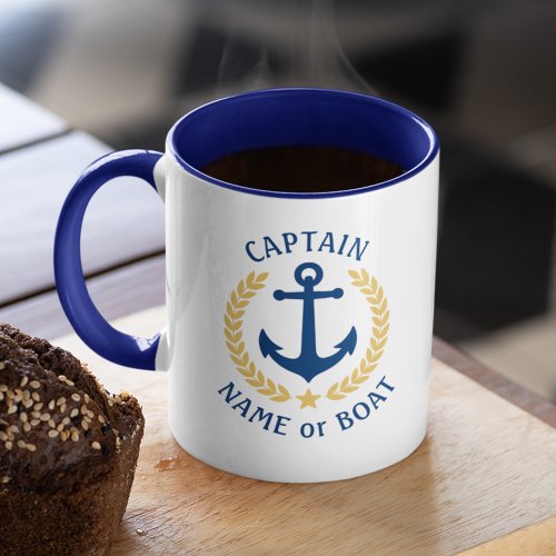 Captain Boat Name Anchor Gold Style Laurel Navy Mu Mug