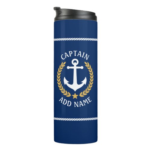 Captain Boat Name Anchor Gold Style Laurel Navy Thermal Tumbler