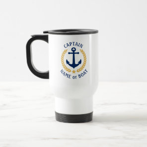 Captain Boat Name Anchor Gold Style Laurel Navy Travel Mug