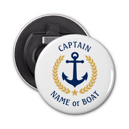 Captain Boat Name Anchor Gold Style Laurel Round Bottle Opener