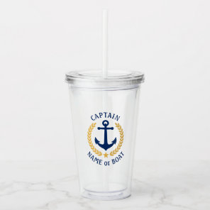 Captain Boat Name Anchor Gold Style Laurel Star Acrylic Tumbler