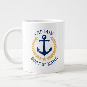Captain Boat Name Anchor Gold Style Laurel Star Giant Coffee Mug