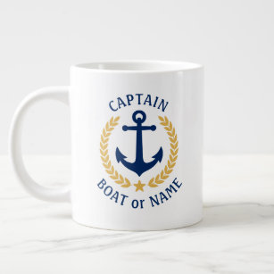 Captain Boat Name Anchor Gold Style Laurel Star Giant Coffee Mug