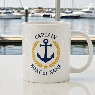 Captain Boat Name Anchor Gold Style Laurel Star Giant Coffee Mug