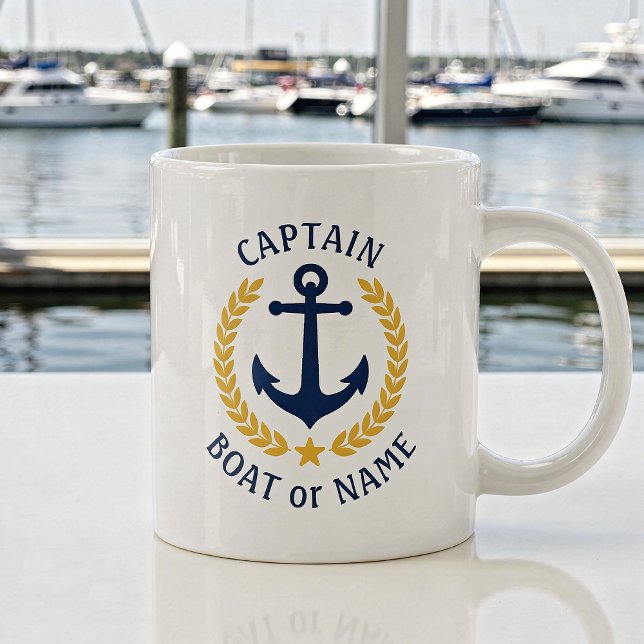 Captain Boat Name Anchor Gold Style Laurel Star Giant Coffee Mug (Creator Uploaded)