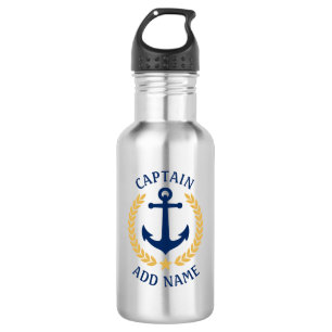 Captain Boat Name Anchor Gold Style Laurel Star Stainless Steel Water Bottle