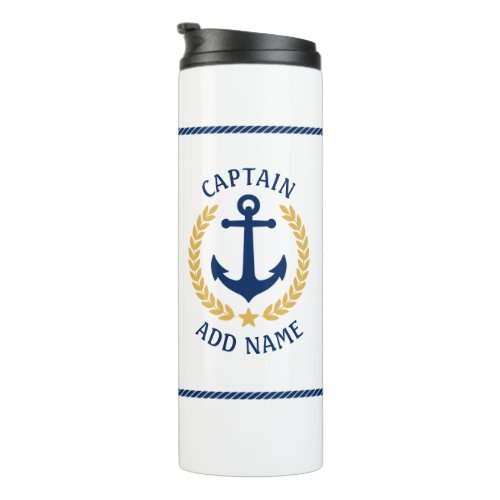 Captain Boat Name Anchor Gold Style Laurel Star Thermal Tumbler