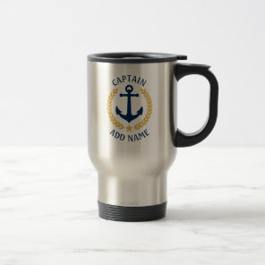 Captain Boat Name Anchor Gold Style Laurel Star Travel Mug
