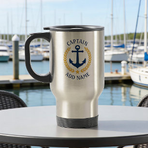 Captain Boat Name Anchor Gold Style Laurel Star Travel Mug