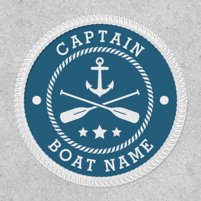 Captain Boat Name Anchor Oars Stars Aqua Blue Patch (Front)