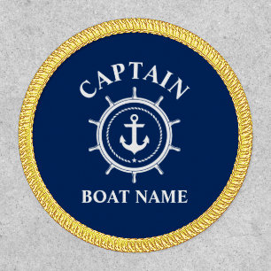 Captain Boat Name Anchor Rope Helm Blue Gold Patch