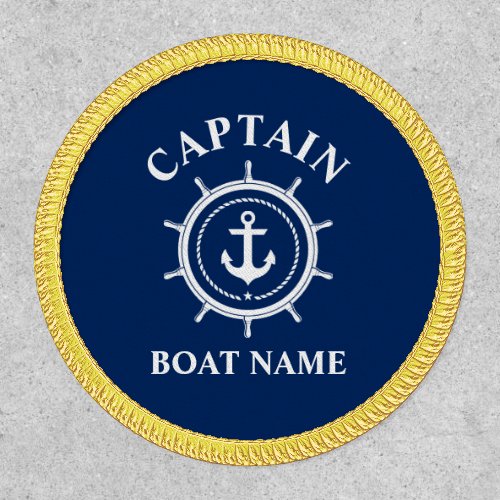 Captain Boat Name Anchor Rope Helm Blue Gold Patch