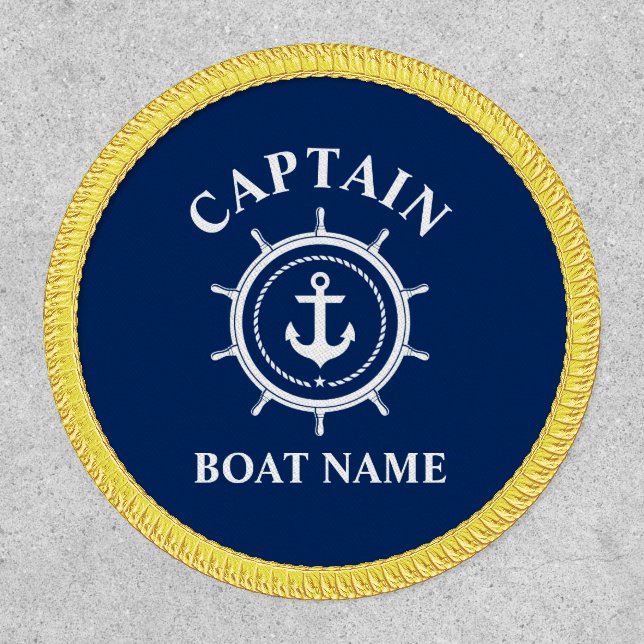 Captain Boat Name Anchor Rope Helm Blue Gold Patch (Front)