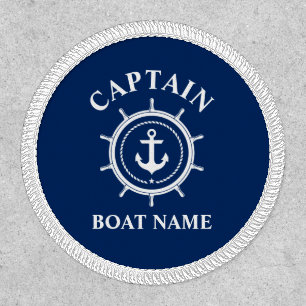 Captain Boat Name Anchor Rope Helm Blue White Patch